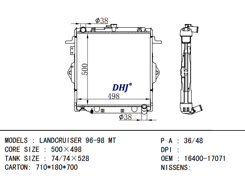 16400-17071 16400-17300 TOYOTA LANDCRUISER 96-98 MT radiator