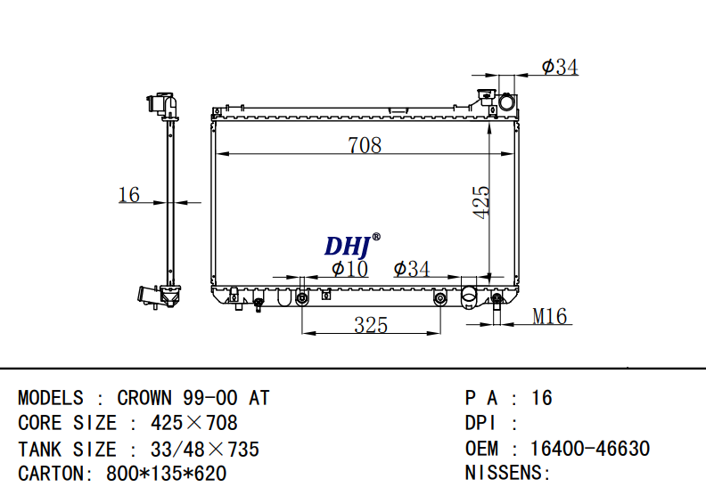 16400-46630 TOYOTA CROWN 99-00 AT/MT CAR RADIATOR