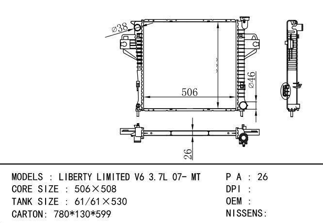  Car Radiator for  GM,DODGE LIBERTY LIMITED V6 3.7L 07- MT