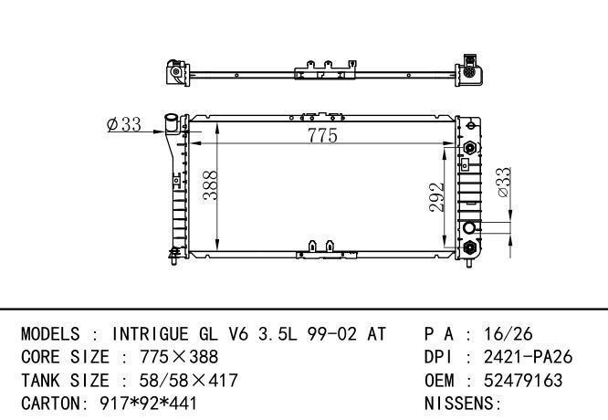 52479613 Car Radiator for  GM,DODGE INTRIGUE GL V6 3.5L 99-02 AT