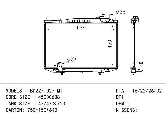  Car Radiator for NISSAN BD22-TD27