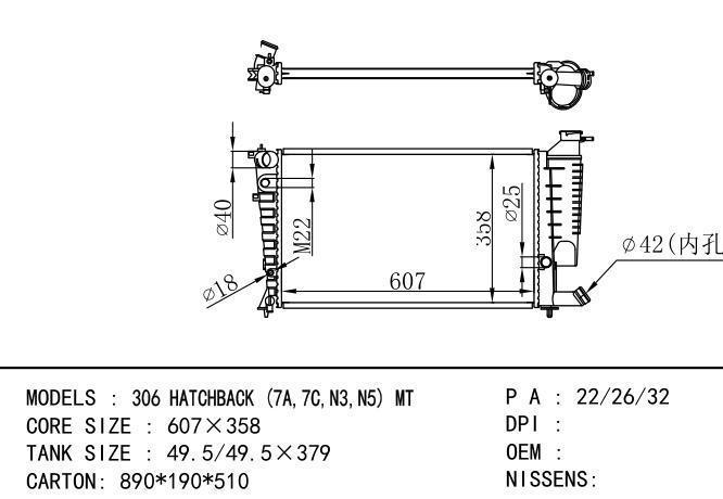  Car Radiator for PEUGEOT PEUGEOT 306 Hatchback (7A,7C,N3,N5)