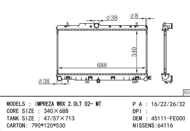 45111FE000/*45111-FE000 Car Radiator for SUBARU IMPREZA WRX 2.0Lt