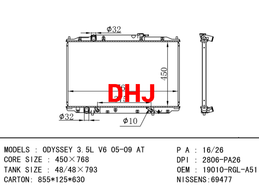 HONDA Radiator 19010-P8F-A51  19010-RGL-A51 ODYSSEY 3.5L V6 05-09 AT