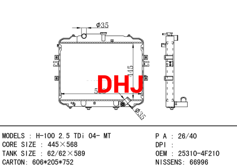 HYUNDAI Radiator 25310-4F400 25310-4F210 H-100 2.5 TDi 04- MT