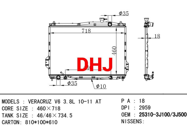 HYUNDAI Radiator 25310-3J500 25310-3J100 VERACRUZ V6 3.8L 10-11 AT