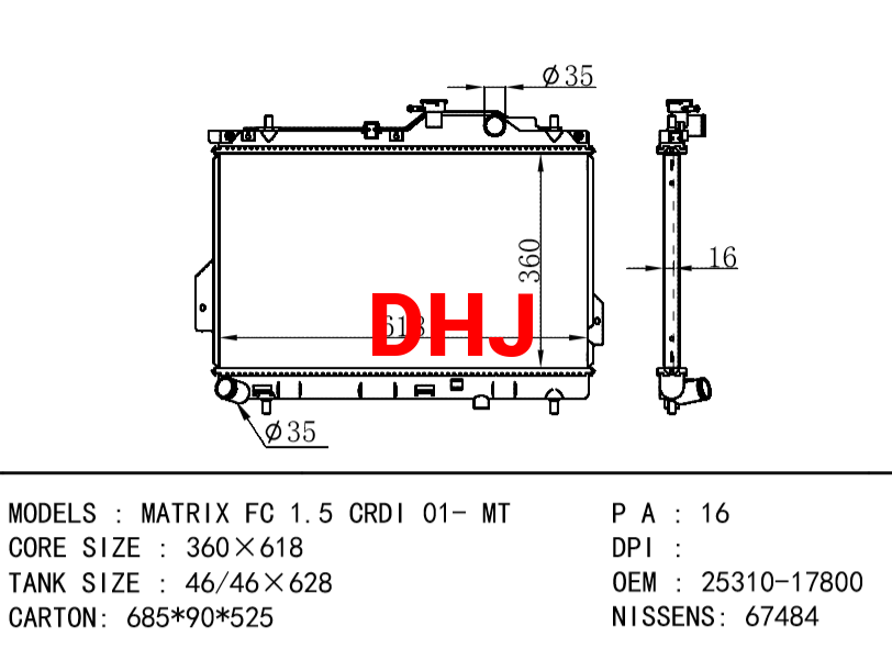 HYUNDAI Radiator 25310-17800 MATRIX FC 1.5 CRDI 01- MT