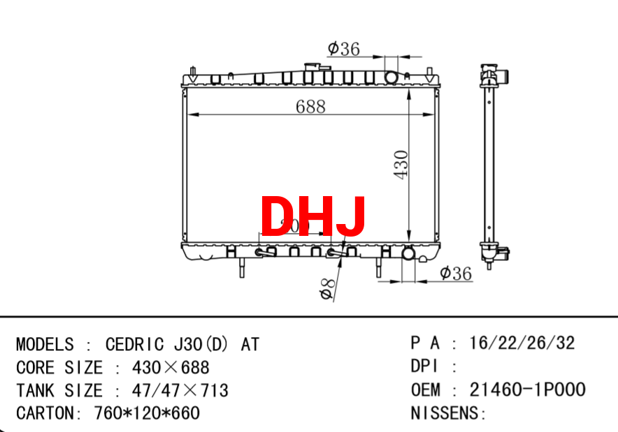NISSAN radiator 21460-1P000 CEDRIC J30(D) AT