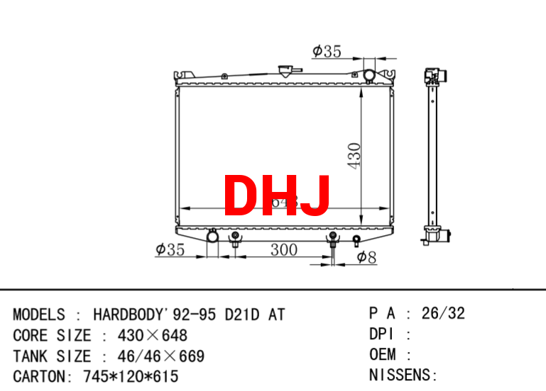 NISSAN radiator HARDBODY'92-95 D21D AT MT