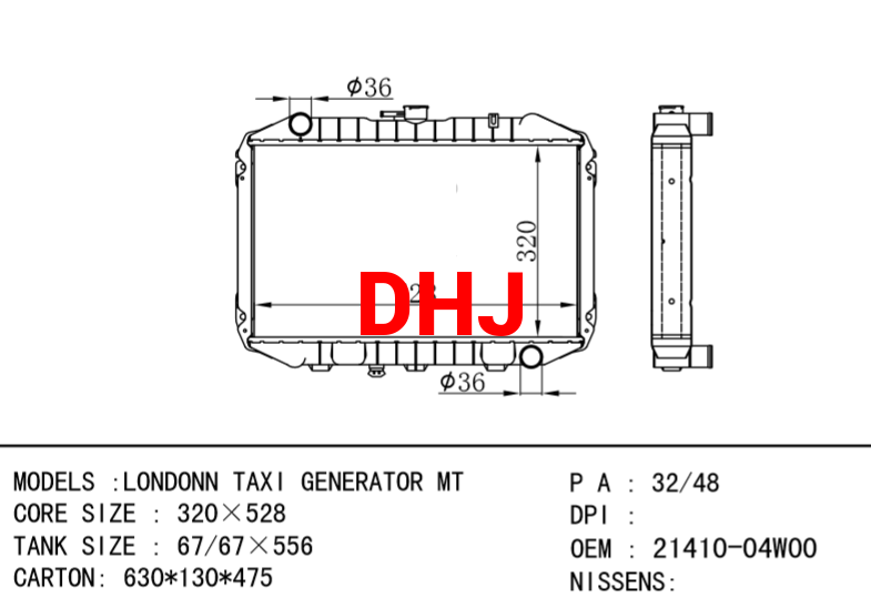 NISSAN radiator 21410-04W00 LONDONN TAXI GENERATOR MT