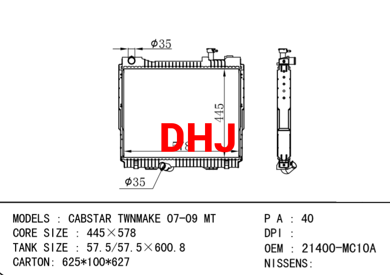 NISSAN radiator 21400-MC10A CABSTAR TWNMAKE 07-09 MT