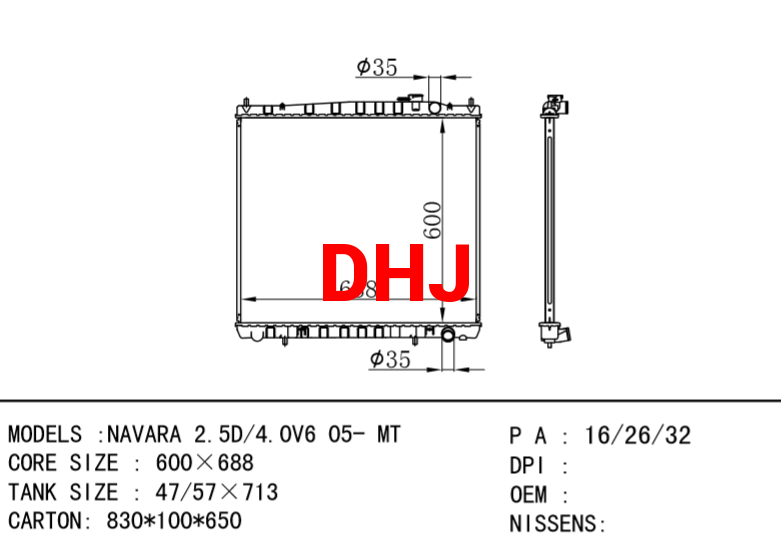 NISSAN radiator NAVARA 2.5D/4.0V6 05- MT