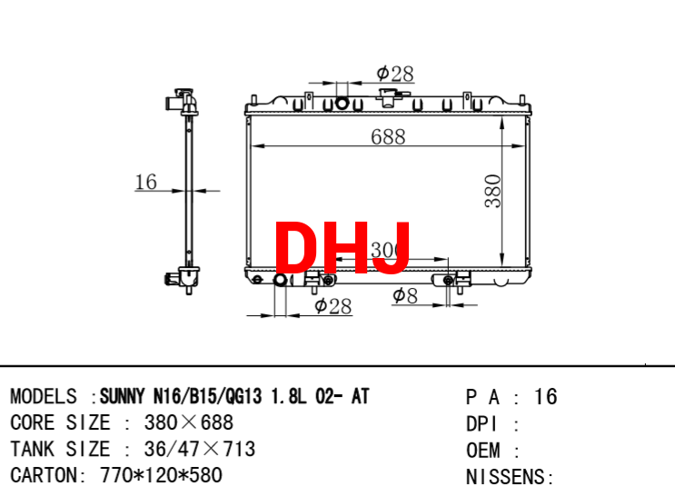 NISSAN radiator FOR SUNNY N16 B15 QG13 1.8L 02-AT/MT