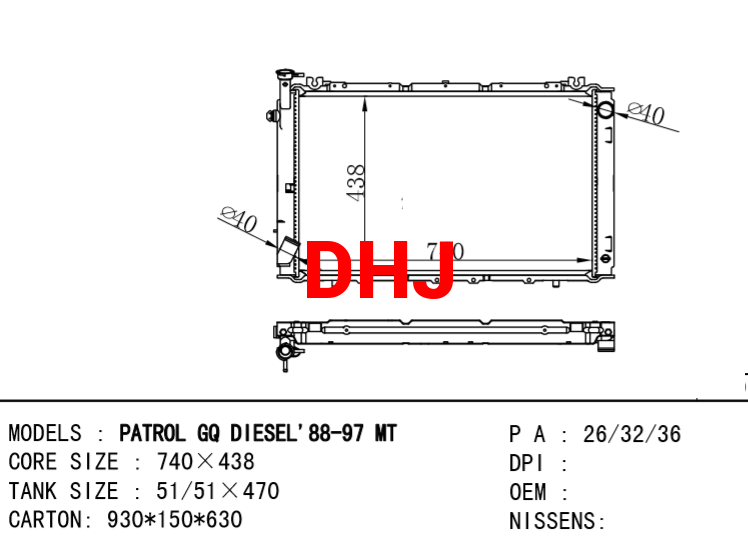 NISSAN radiator PATROL GQ DIESEL '88-97 MT