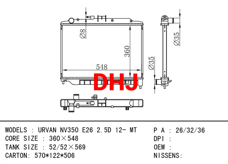 NISSAN URVAN NV350 E26 2.5D 12- MT radiator