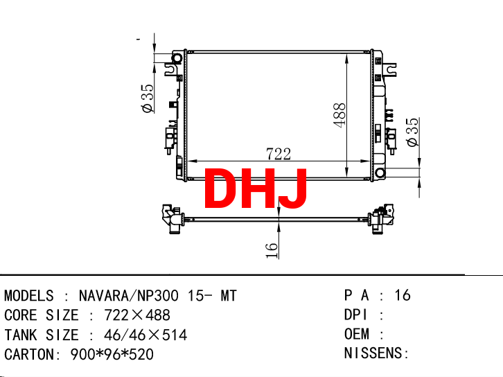 NISSAN AVARA/NP300 15- MT radiator