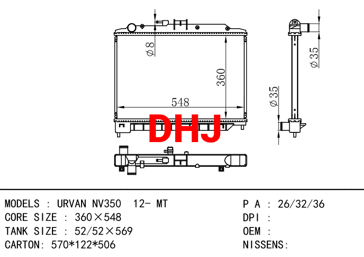 NISSAN URVAN NV350 12- MT radiator