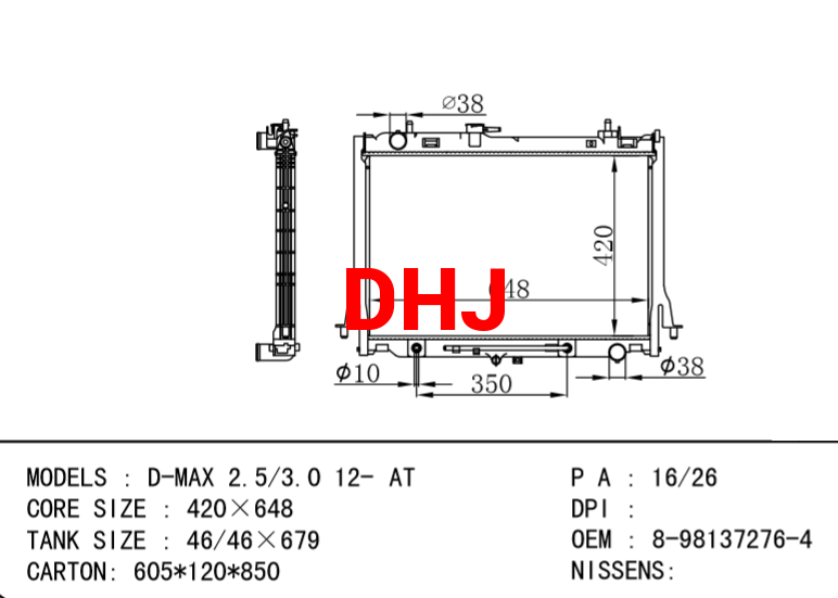 ISUZU radiator 8-98137276-4 8981372764 D-MAX 2.5/3.0 12- AT/MT