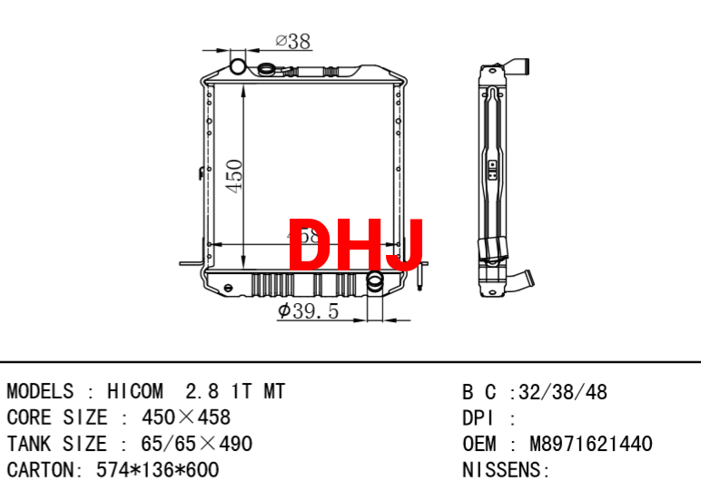 ISUZU radiator M8971621440 HICOM  2.8 1T MT
