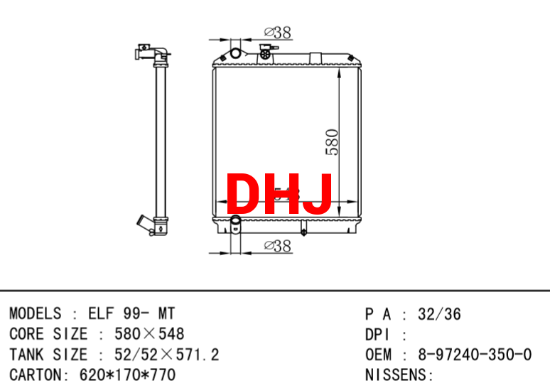 ISUZU radiator 8-97240-350-0  8972403500 ELF 99- MT