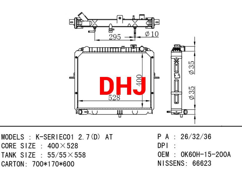 KIA radiator OK60H-15-200A 25310-4E900 60A15200 OK60A15200 COK60B15200A K-SERIEC01 2.7(D) AT