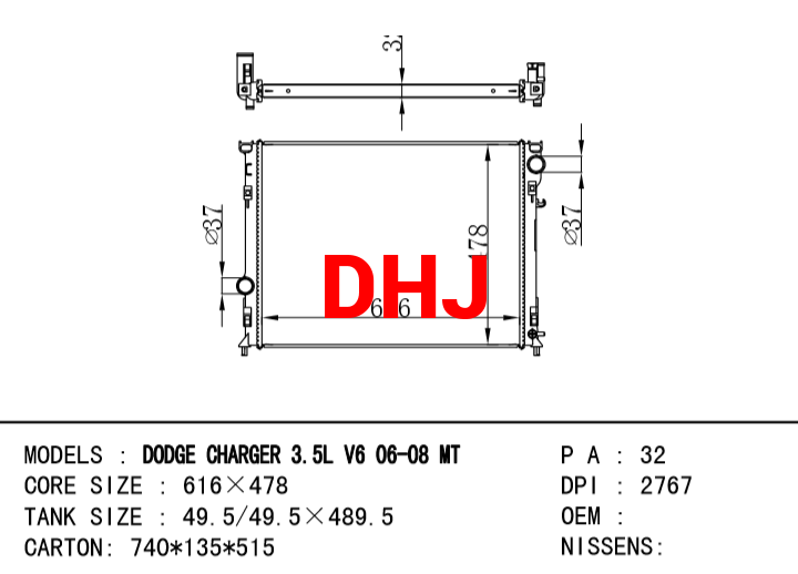 DODGE CHARGER 3.5L V6 06-08-MT RADIATOR DPI:2767