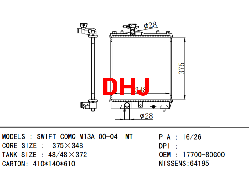 17700-80G00  SUZUKI SWIFT COMQ M13A 00-04 MT radiator