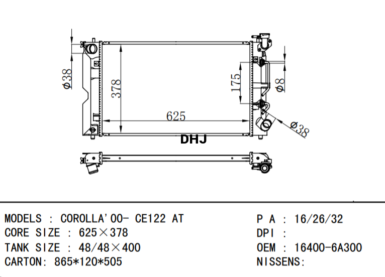 16400-6A290 16400-6A300 Toyota radiator for COROLLA'00- CE122 AT