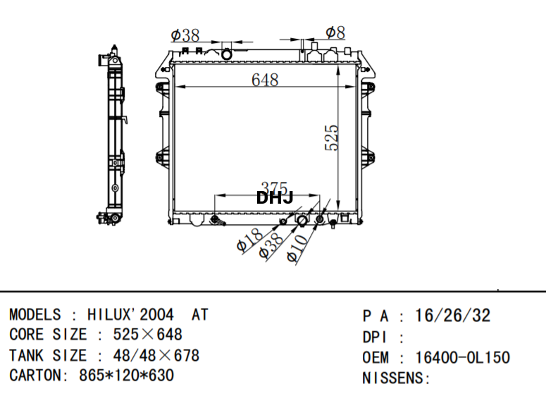 TOYOTA  HILUX'2004 AT RADIATOR,16400-0L150 16400-0L170 16400-0L130