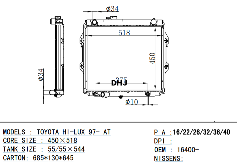 TOYOTA HI-LUX radiator 16400-24670 16400-5B600 16400-5B820 16400-24600