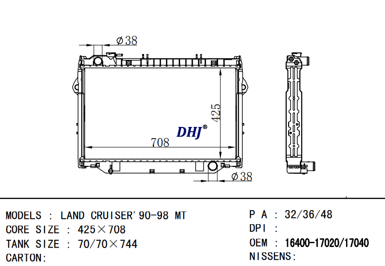 TOYOTA LAND CRUISER radiator 16400-17040 16400-17020