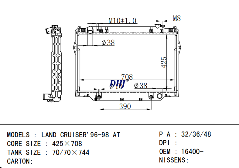 TOYOTA car radiator for LAND CRUISER'96-98 AT/MT