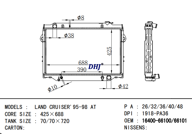 TOYOTA LAND CRUISER radiator 16400-66030 16400-66091 16400-66101 16400-66040 1640