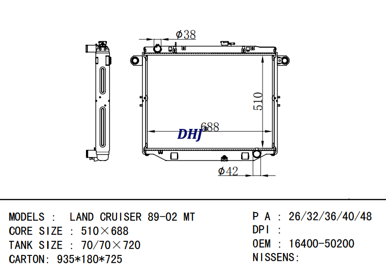 TOYOTA LAND CRUISER radiator 16400-50200 16400-50201