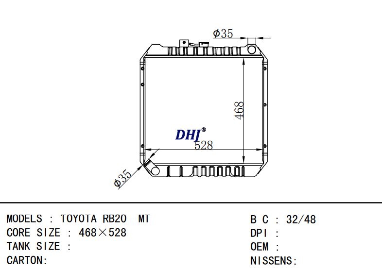 TOYOTA RB20 MT car radiator