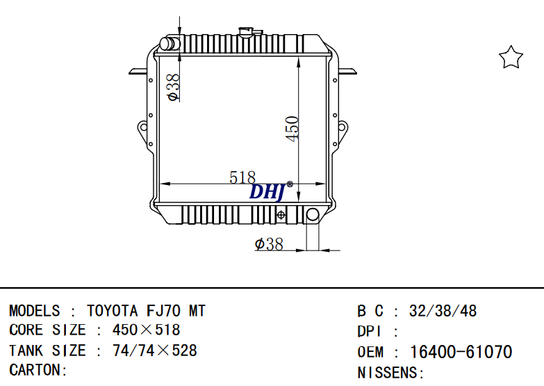 16400-61070 TOYOTA FJ70 MT radiator