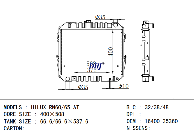 TOYOTA HILUX RN60/65 radiator 16400-35360 16400-35330 16400-35090 16400-35140 164