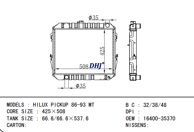 16400-35370 TOYOTA HILUX PICKUP 86-93 MT radiator