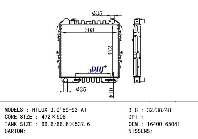 TOYOTA HILUX RADIATOR 16400-65041 16400-65040 16400-65061 16400-65100 16400-65060