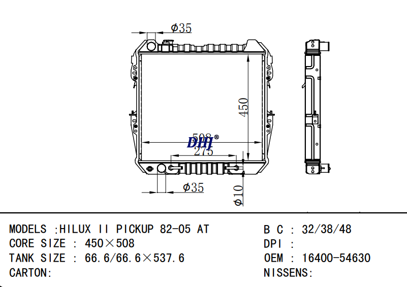 TOYOTA HILUX II PICKUP radiator 16400-04010 16400-5B500 16400-04040 16400-54630
