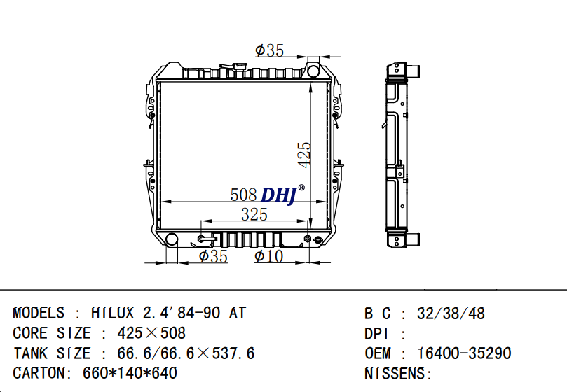 TOYOTA HILUX radiator 16400-35290 16400-35330 16400-35090 16400-35140 16400-35270