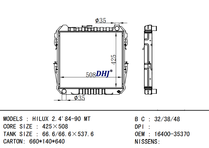 TOYOTA HILUX radiator 16400-35370 16400-35090 16400-35100 16400-35110 16400-35120