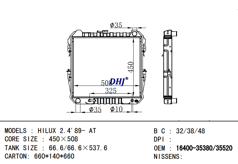 TOYOTA HILUX radiator 16400-35520 16400-35380 16400-35530