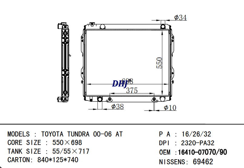 TOYOTA TUNDRA 00-06 AT/MT radiator 16410-07070 16410-07090