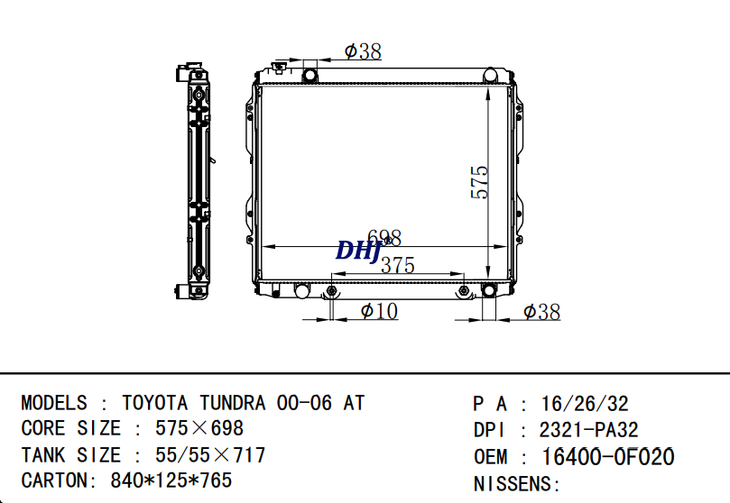 16400-0F020 16400-0F050 TOYOTA  TUNDRA 00-06 AT radiator