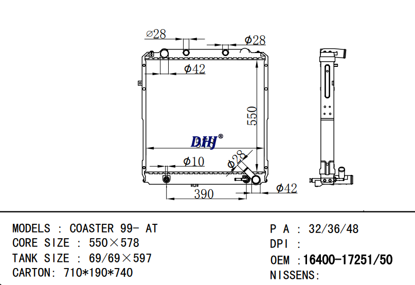 16400-17251 16400-17250 TOYOTA COASTER 99- AT radiator