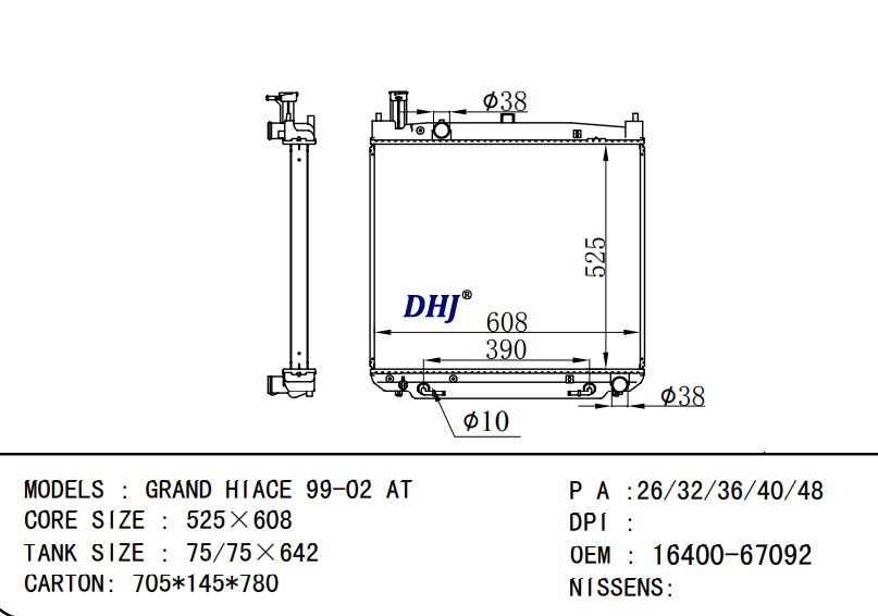 16400-67092 TOYOTA GRAND HIACE 99-02 AT radiator