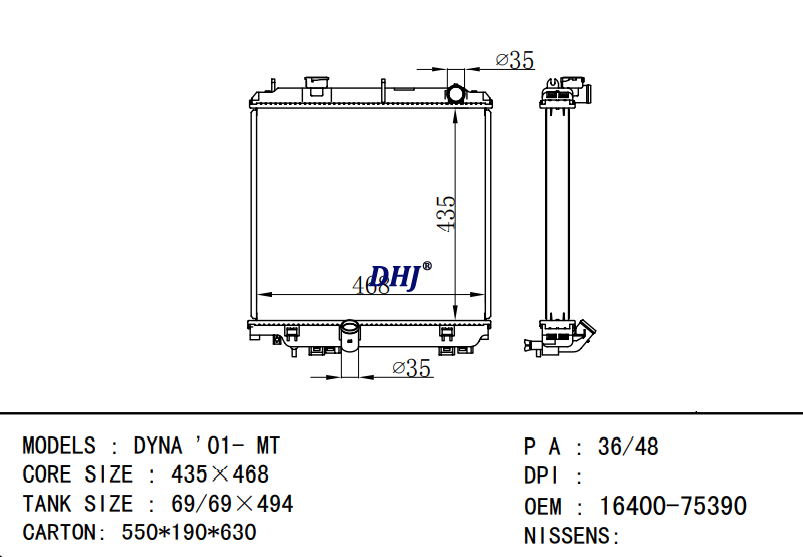 TOYOTA DYNA '01- MT radiator 16400-75390