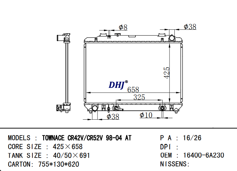 16400-6A230 TOYOTA TOWNACE CR42V /CR52V 98-4 AT radiator