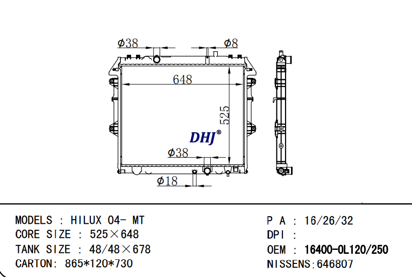 TOYOTA HILUX radiator  16400-0L160 16400-0L250 16400-0L120